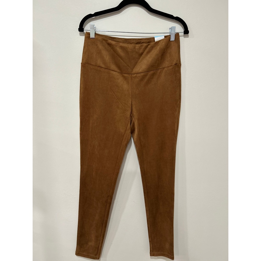 J. McLaughlin Cognac Faux Suede High Rise Leggings Equestrian Quiet Luxury NWT - Picture 2 of 9